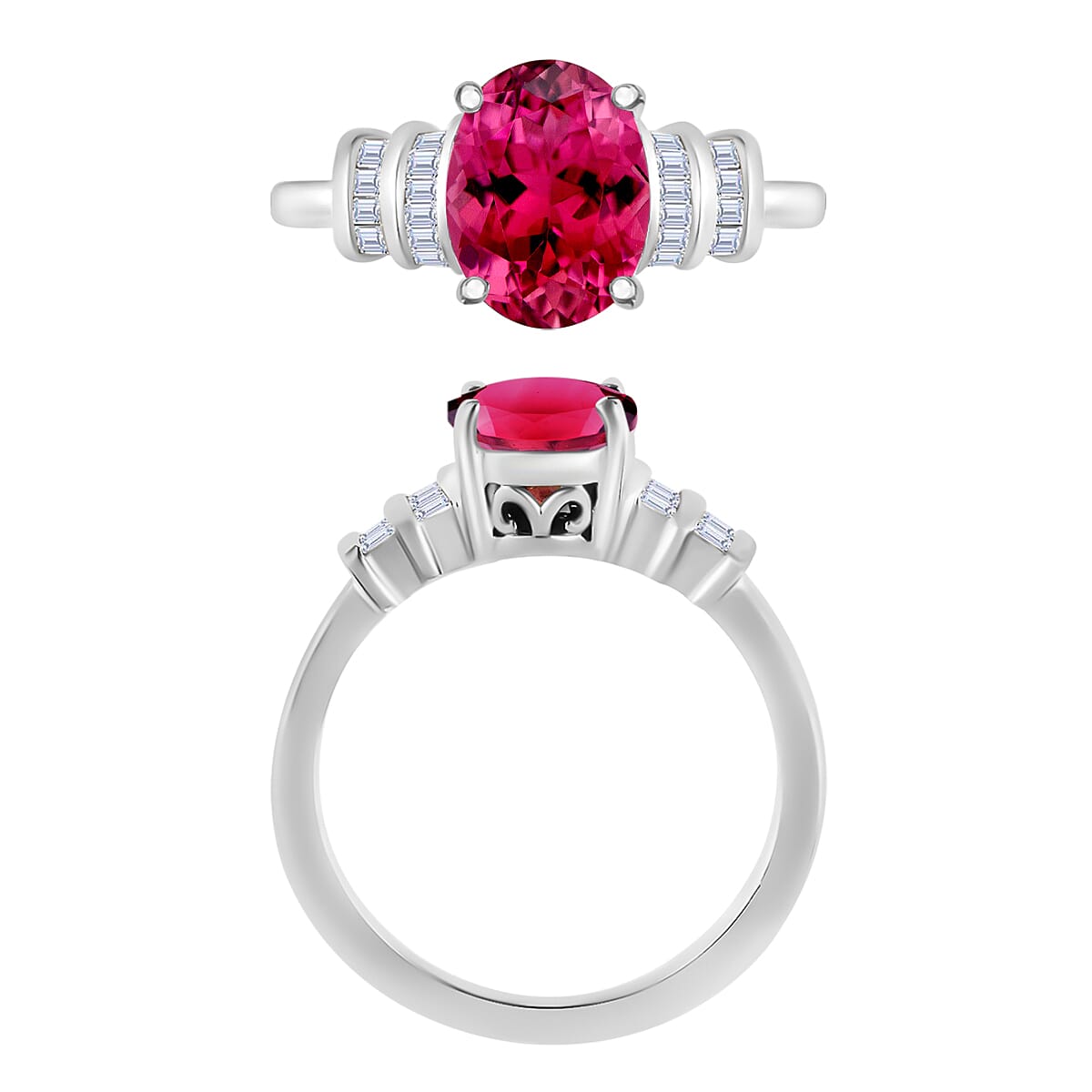 Luxoro Premium Ouro Fino Rubellite and G-H I1 Diamond 2.50 ctw Ring in 14K White Gold (Size 11.5) (Del. in 10-12 Days) image number 3