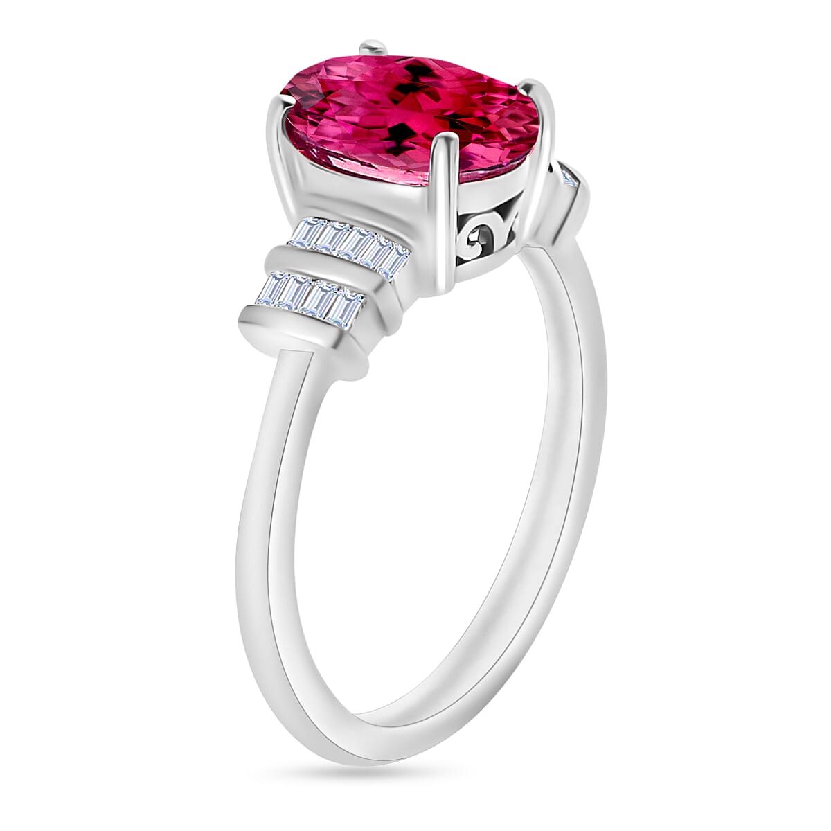 Luxoro Premium Ouro Fino Rubellite and G-H I1 Diamond 2.50 ctw Ring in 14K White Gold (Size 12.0) (Del. in 10-12 Days) image number 2