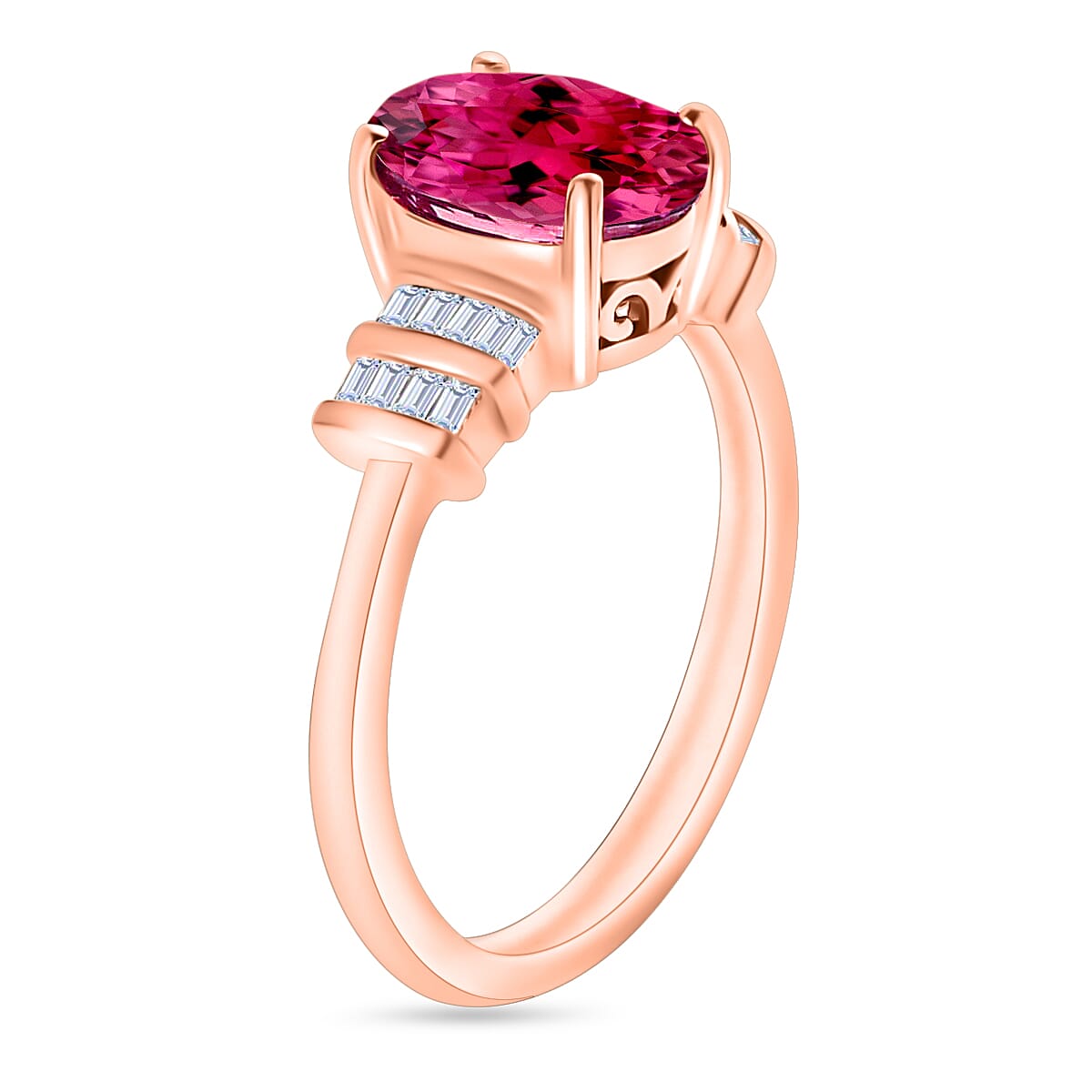 Luxoro Premium Ouro Fino Rubellite and G-H I1 Diamond 2.50 ctw Ring in 14K Rose Gold (Size 10.0) (Del. in 10-12 Days) image number 2