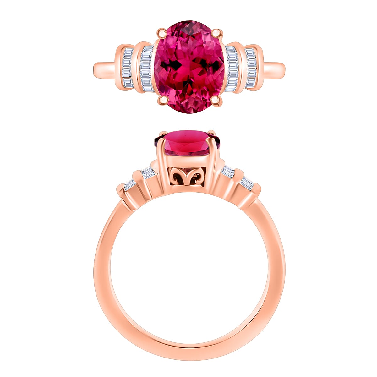 Luxoro Premium Ouro Fino Rubellite and G-H I1 Diamond 2.50 ctw Ring in 14K Rose Gold (Size 10.0) (Del. in 10-12 Days) image number 3