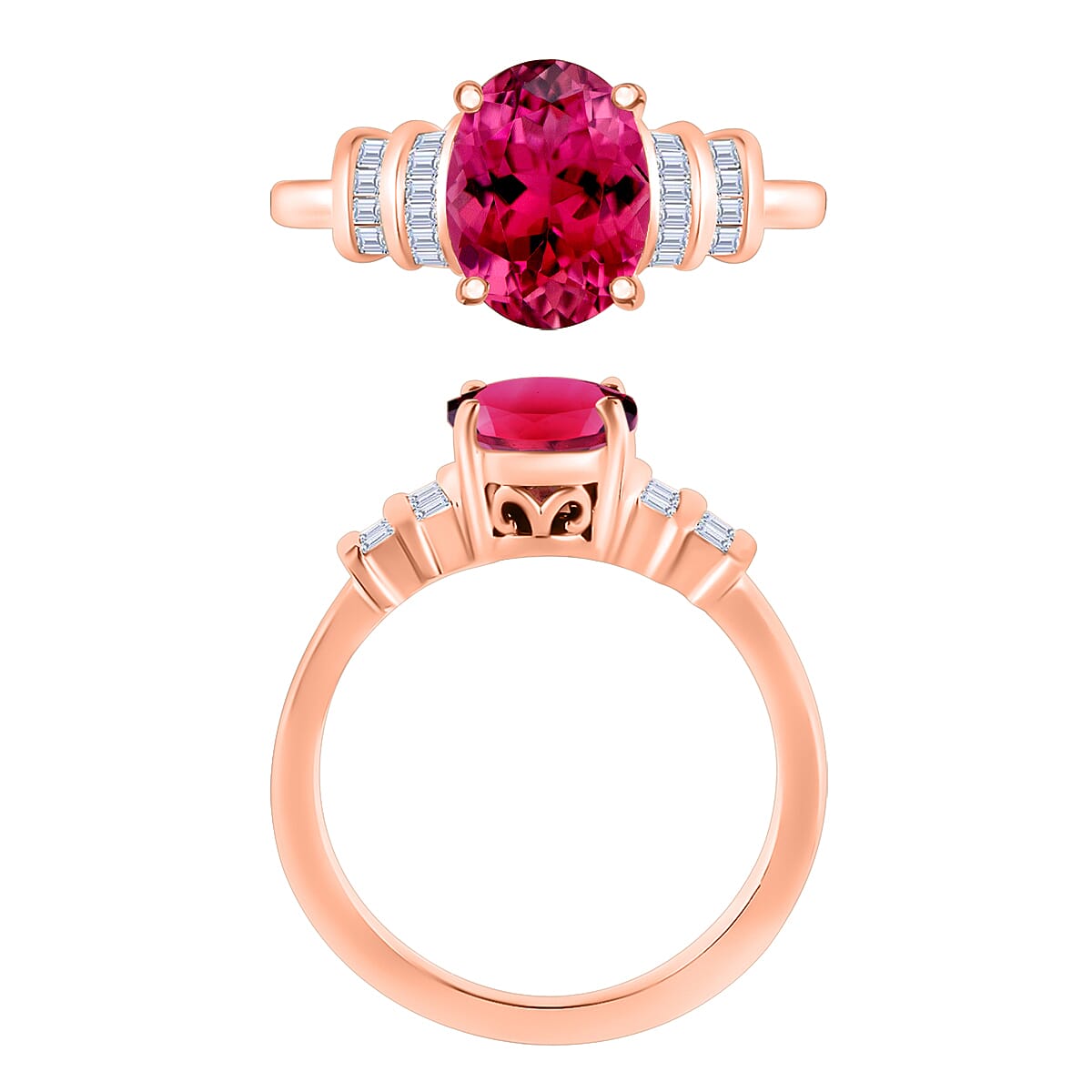 Luxoro Premium Ouro Fino Rubellite and G-H I1 Diamond 2.50 ctw Ring in 14K Rose Gold (Size 12.0) (Del. in 10-12 Days) image number 3