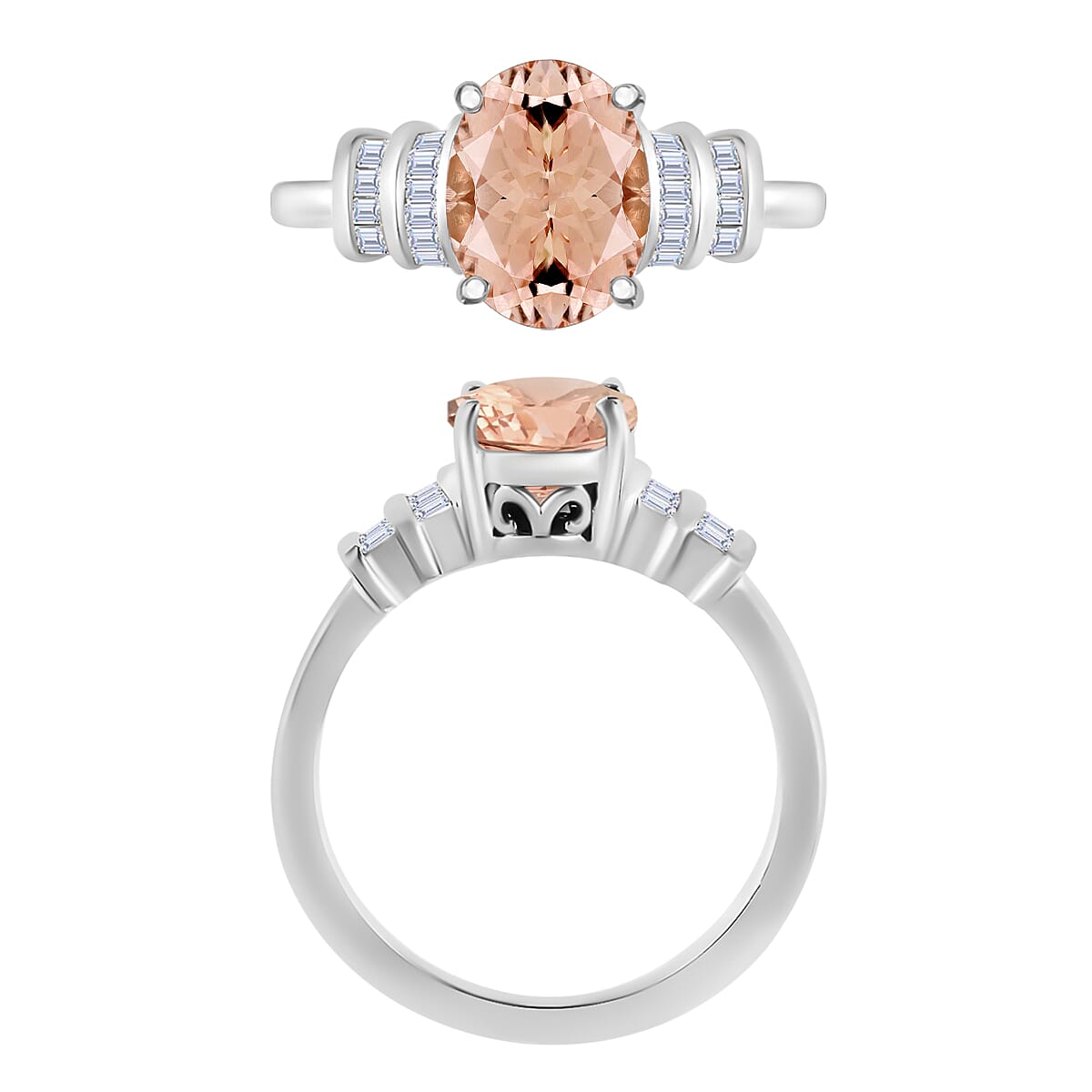 Luxoro Premium Marropino Morganite and G-H I1 Diamond 2.50 ctw Statement Ring in 14K White Gold (Size 8.0) image number 3