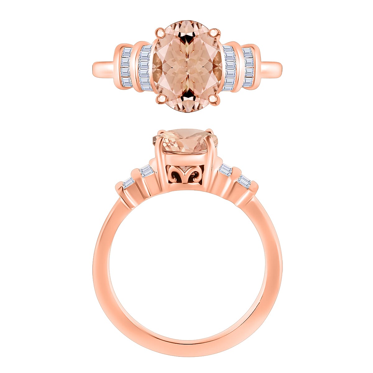 Luxoro Premium Marropino Morganite and G-H I1 Diamond 2.50 ctw Statement Ring in 14K Rose Gold (Size 5.5) (Del. in 10-12 Days) image number 3