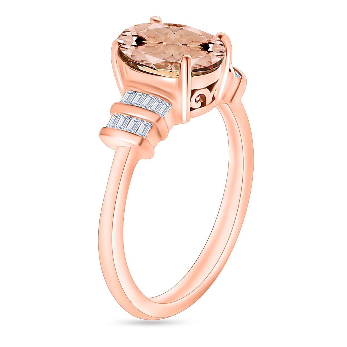 Luxoro Premium Marropino Morganite and G-H I1 Diamond 2.50 ctw Statement Ring in 14K Rose Gold (Size 6.0) (Del. in 10-12 Days) image number 2