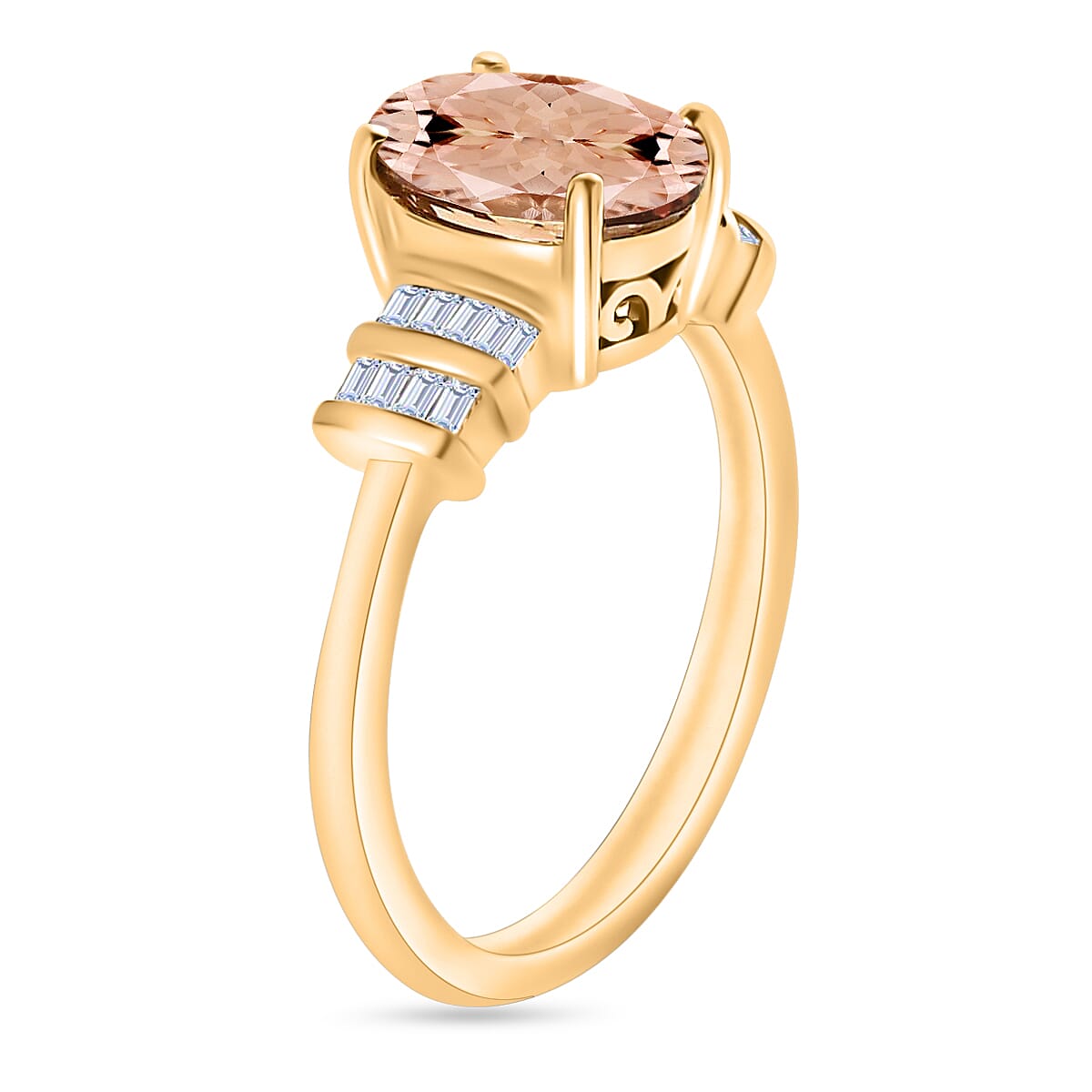 Luxoro Premium Marropino Morganite and G-H I1 Diamond 2.50 ctw Statement Ring in 14K Yellow Gold (Size 6.5) image number 2