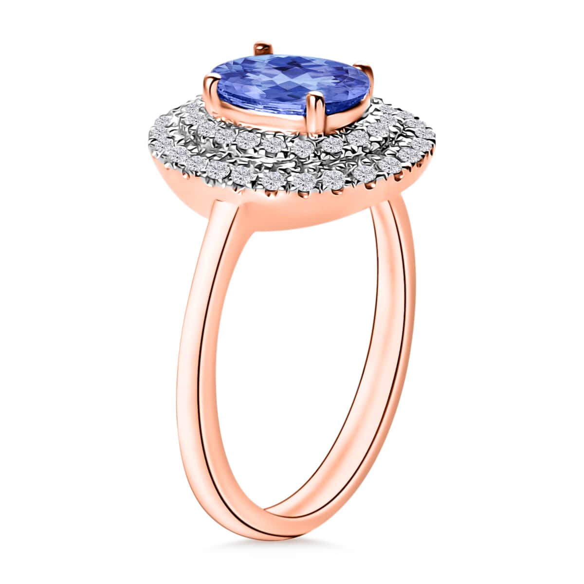 Tanzanite and White Zircon Double Halo Ring in 18K Vermeil Rose Gold Over Sterling Silver (Size 10.0) 1.60 ctw image number 2