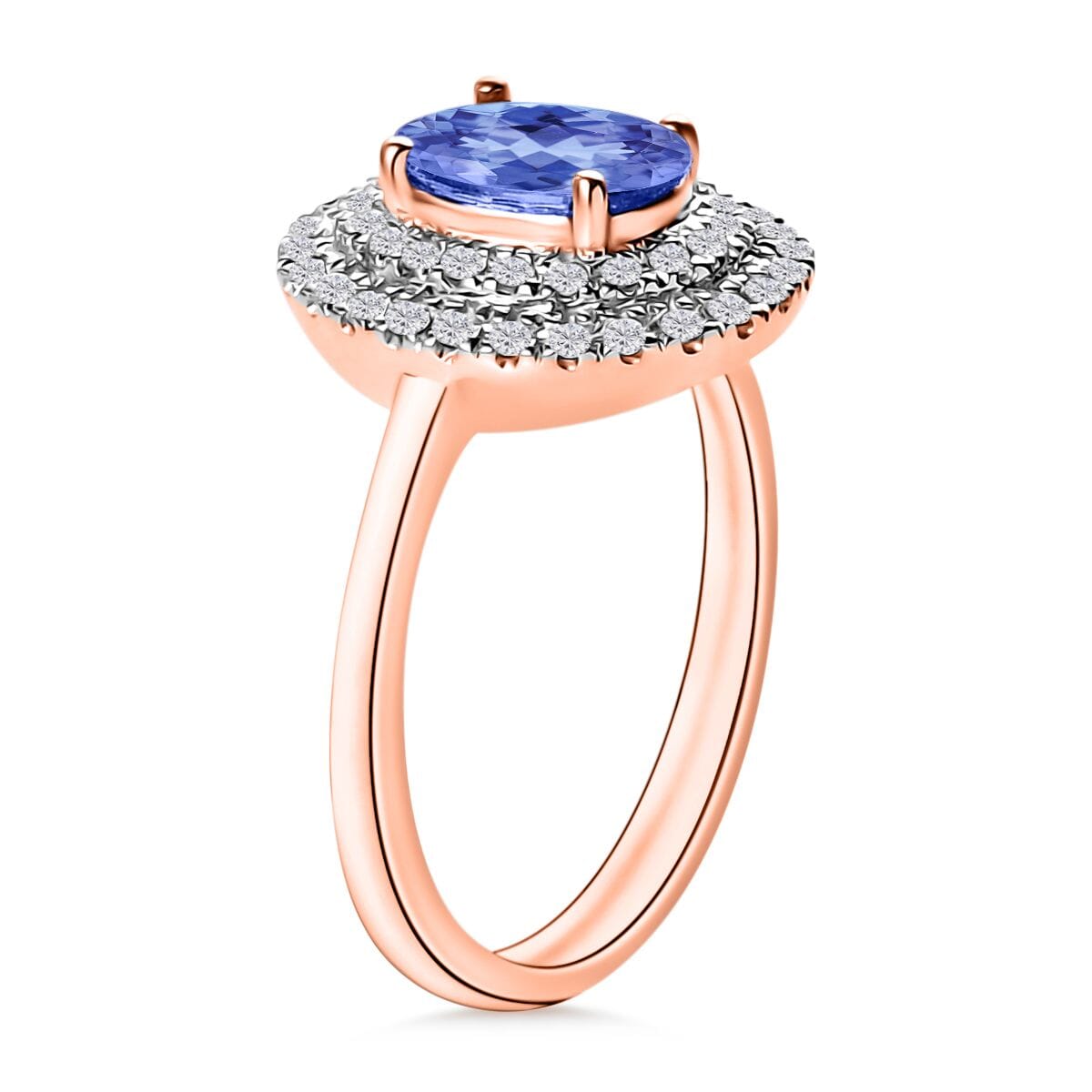 Tanzanite and White Zircon 1.60 ctw Double Halo Ring in 18K Vermeil Rose Gold Over Sterling Silver (Size 6.5) image number 2