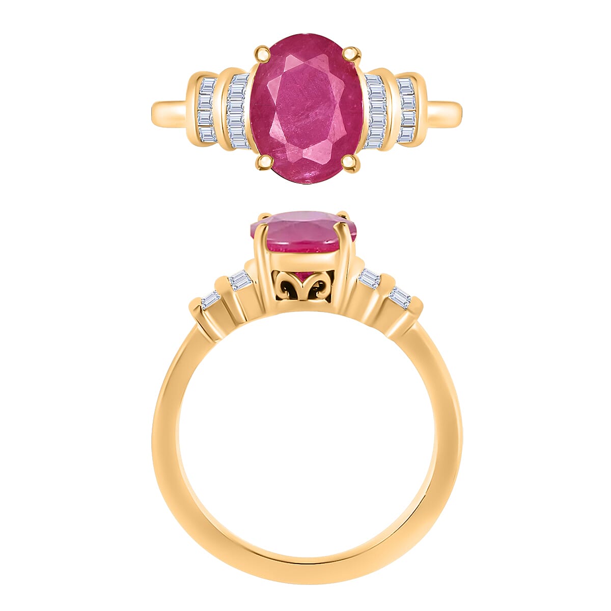 Luxoro Premium Mozambique Ruby and G-H I1 Diamond 2.70 ctw Ring in 14K Yellow Gold (Size 5.0) (Del. in 10-12 Days) image number 3
