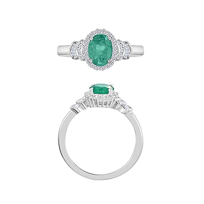 Luxoro Premium Kagem Zambian Emerald and G-H I1 Diamond 1.46 ctw Ring in 14K White Gold (Size 10.0)