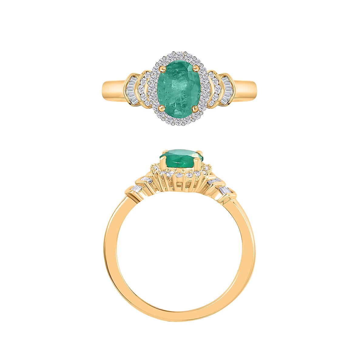 Luxoro Premium Kagem Zambian Emerald and G-H I1 Diamond 1.46 ctw Ring in 14K Yellow Gold (Size 9.0) (Del. in 10-12 Days) image number 3
