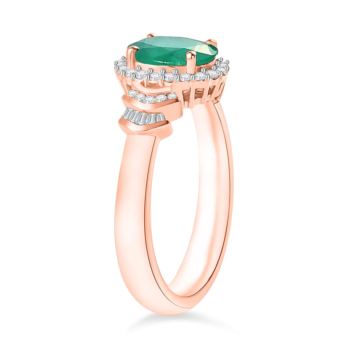Luxoro Premium Kagem Zambian Emerald and G-H I1 Diamond 1.46 ctw Ring in 14K Rose Gold (Size 12.0) image number 2