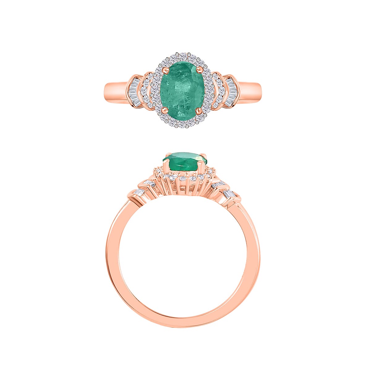 Luxoro Premium Kagem Zambian Emerald and G-H I1 Diamond 1.46 ctw Ring in 14K Rose Gold (Size 12.0) image number 3