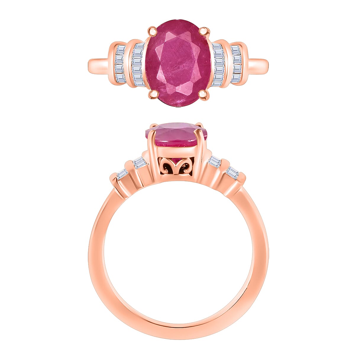 Luxoro Premium Mozambique Ruby and G-H I1 Diamond 2.70 ctw Ring in 14K Rose Gold (Size 5.0) image number 3