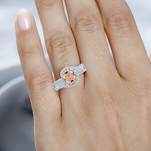 Luxoro Premium Morganite and G-H I1 Diamond 1.70 ctw Ring in14K White Gold (Size 10.0) 4.20 Grams (Del. in 10-12 Days)