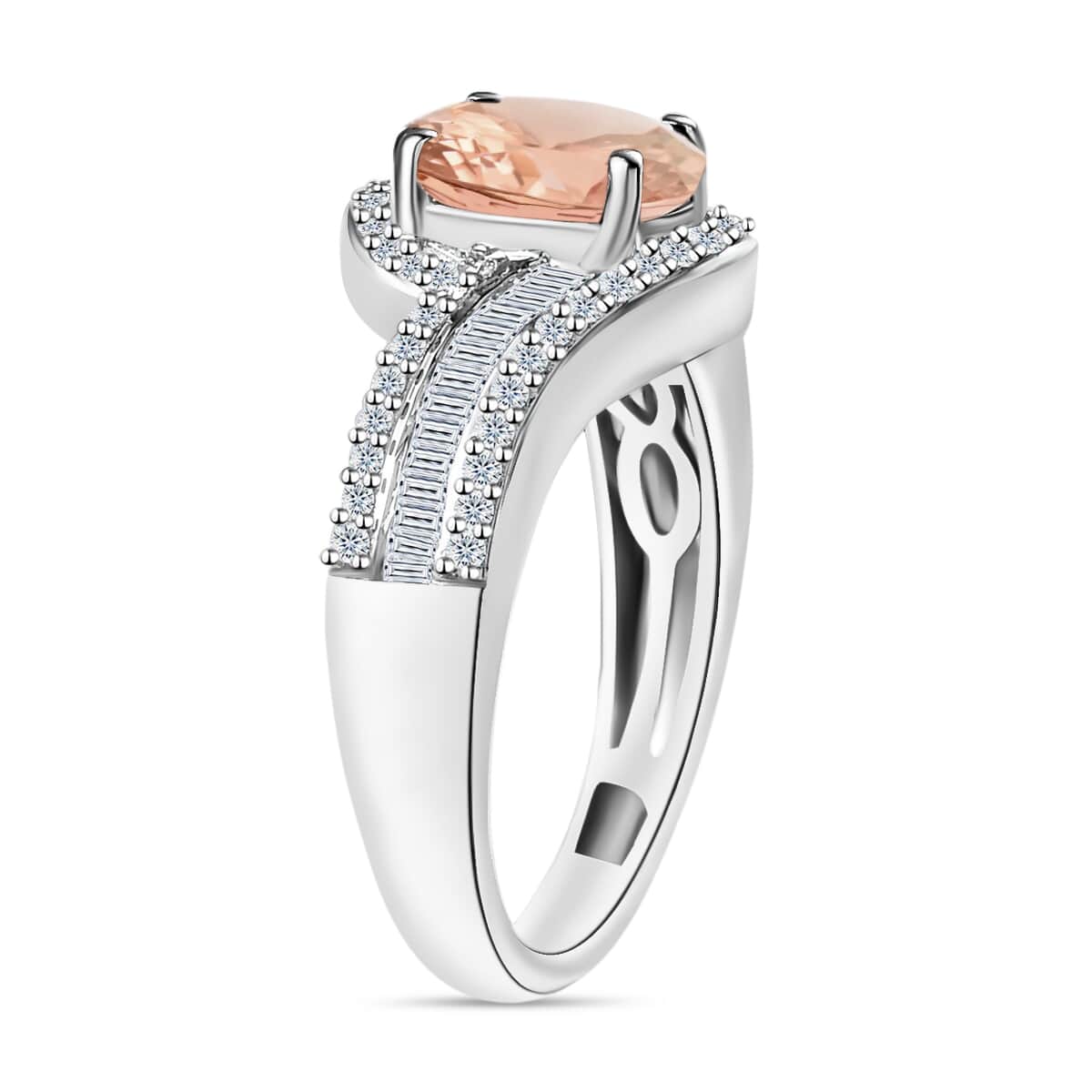 Luxoro Premium Marropino Morganite and G-H I1 Diamond Ring in 14K White Gold (Size 10.0) 4.20 Grams 1.70 ctw image number 2