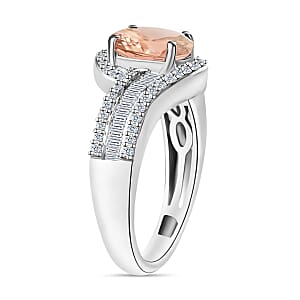 Luxoro Premium Morganite and G-H I1 Diamond 1.70 ctw Ring in14K White Gold (Size 10.0) 4.20 Grams (Del. in 10-12 Days)