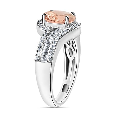 Luxoro Premium Morganite and G-H I1 Diamond 1.70 ctw Ring in14K White Gold (Size 10.0) 6.3 Grams