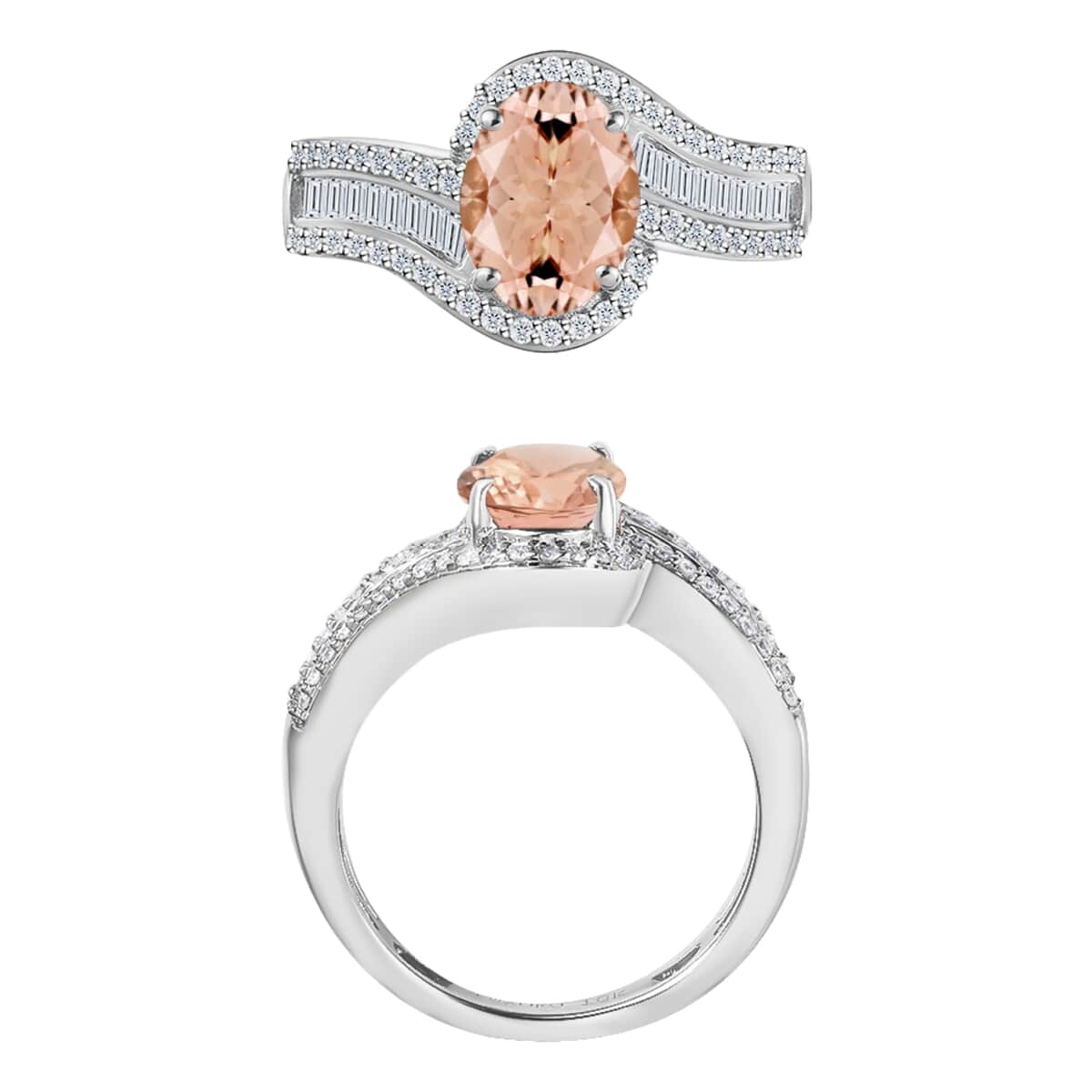 Luxoro Premium Marropino Morganite and G-H I1 Diamond Ring in 14K White Gold (Size 10.0) 4.20 Grams 1.70 ctw image number 3