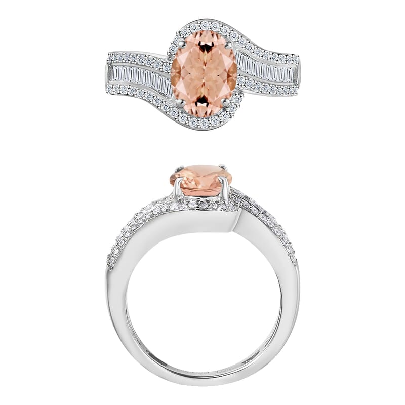 Luxoro Premium Morganite and G-H I1 Diamond 1.70 ctw Ring in14K White Gold (Size 10.0) 6.3 Grams
