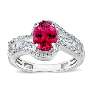 Luxoro Premium Ouro Fino Rubellite and G-H I1 Diamond 1.65 ctw Ring in 14K White Gold (Size 10.0) 4.20 Grams