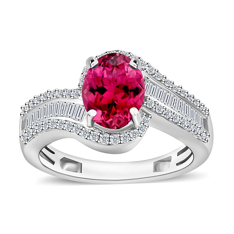 Luxoro Premium Ouro Fino Rubellite and G-H I1 Diamond 1.65 ctw Ring in 14K White Gold (Size 10.0) 6.3 Grams