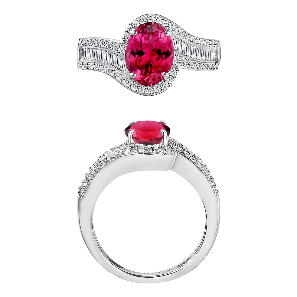 Luxoro Premium Ouro Fino Rubellite and G-H I1 Diamond 1.65 ctw Ring in 14K White Gold (Size 10.0) 6.3 Grams (Del. in 10-12 Days)