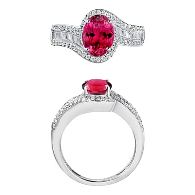 Luxoro Premium Ouro Fino Rubellite and G-H I1 Diamond 1.65 ctw Ring in 14K White Gold (Size 10.0) 6.3 Grams