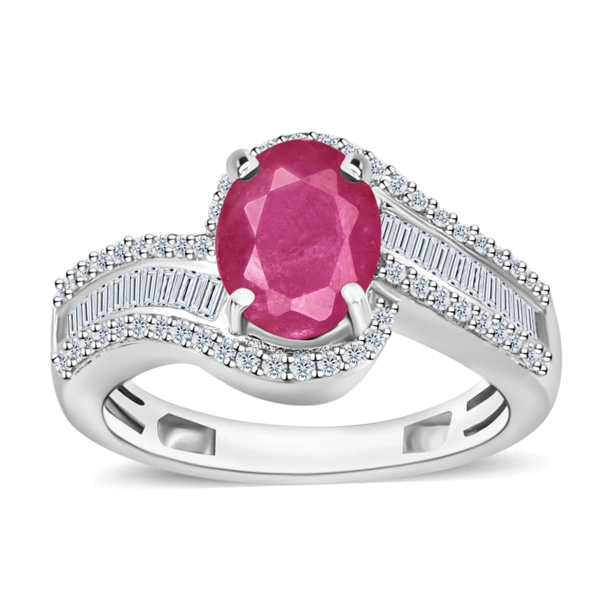 Luxoro Premium Mozambique Ruby and G-H I1 Diamond 1.95 ctw Ring in 14K White Gold (Size 10.0) 4.20 Grams image number 0