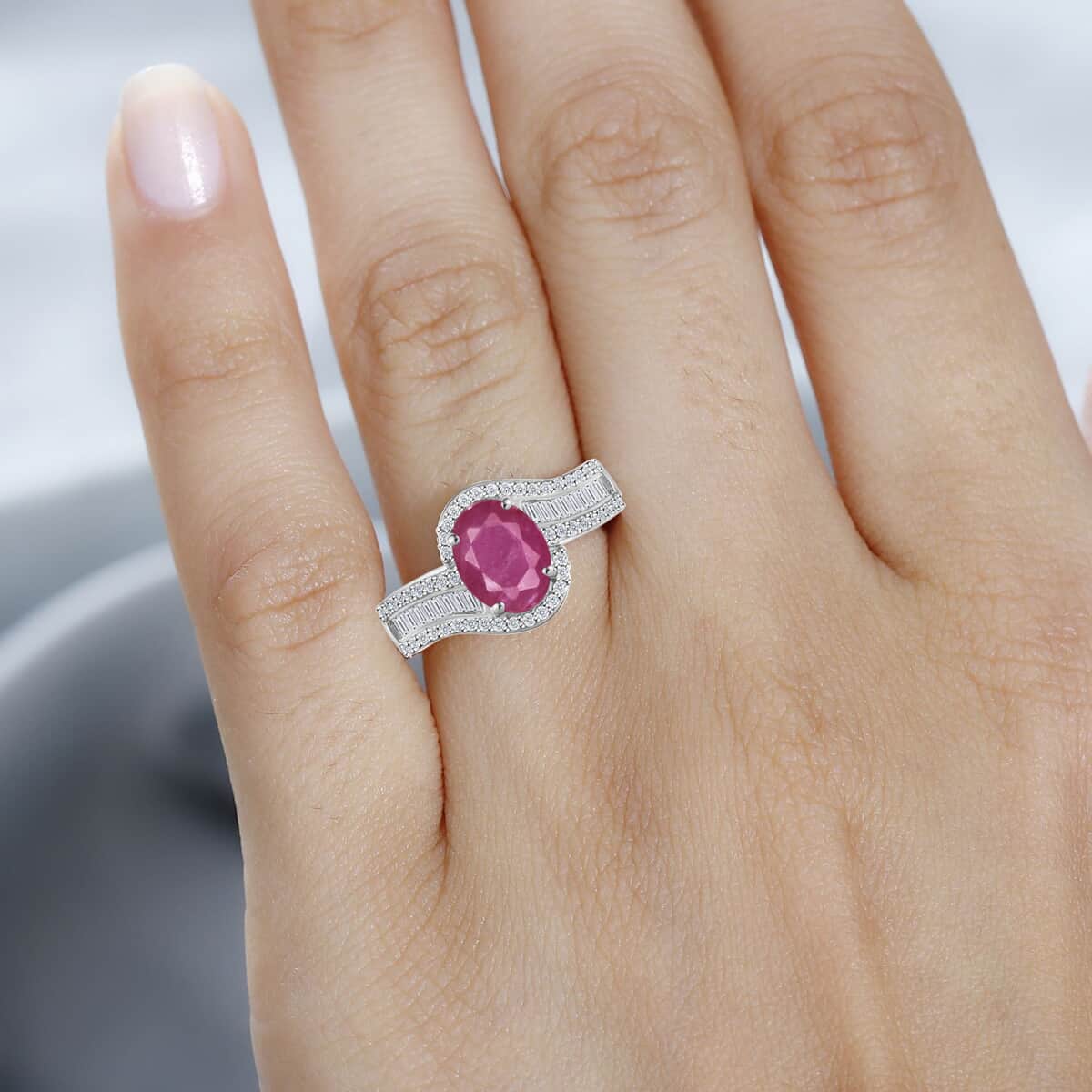 Luxoro Premium Mozambique Ruby and G-H I1 Diamond 1.95 ctw Ring in 14K White Gold (Size 10.0) 4.20 Grams image number 1