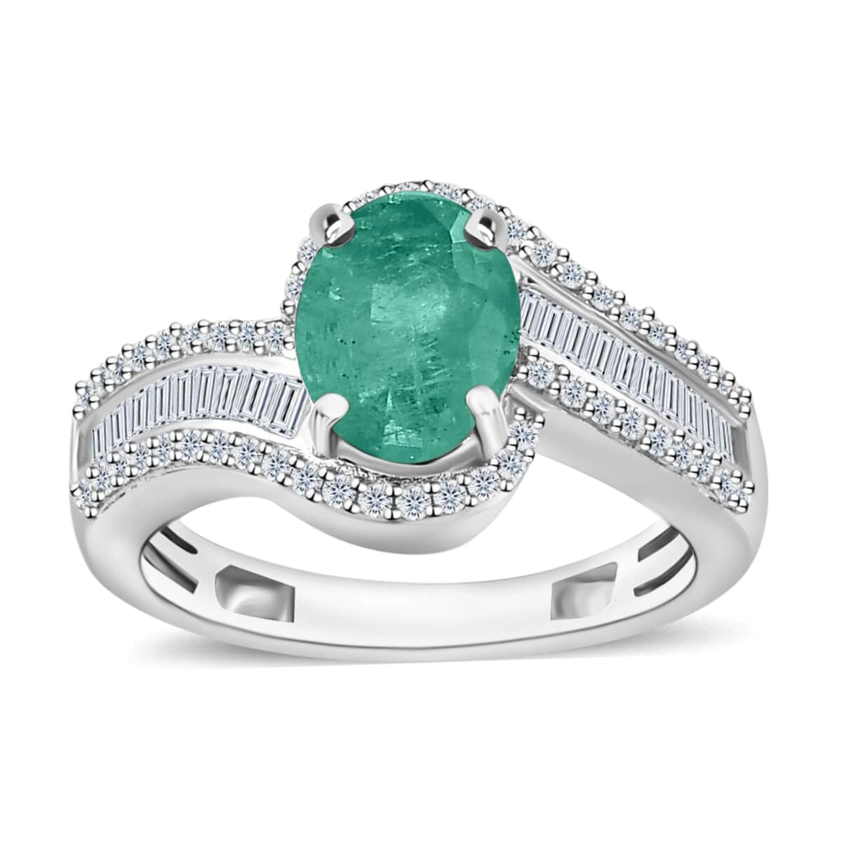 Luxoro Premium Kagem Zambian Emerald and G-H I1 Diamond Ring in 14K White Gold (Size 10.0) 4.20 Grams 1.55 ctw image number 0