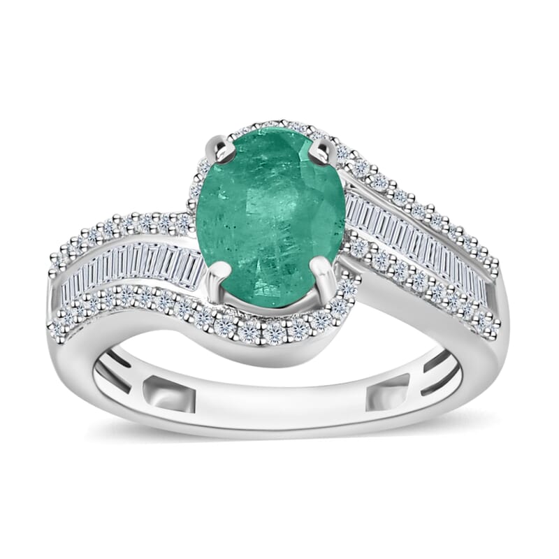 Luxoro Premium Kagem Zambian Emerald and G-H I1 Diamond 1.55 ctw Ring in 14K White Gold (Size 10.0) 6.3 Grams