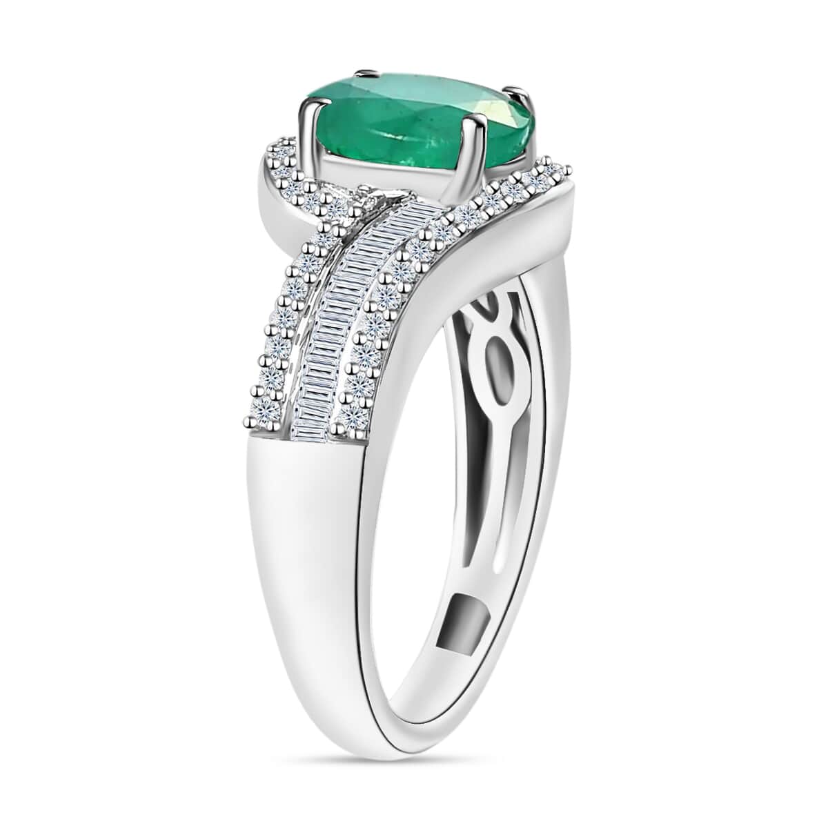 Luxoro Premium Kagem Zambian Emerald and G-H I1 Diamond Ring in 14K White Gold (Size 10.0) 4.20 Grams 1.55 ctw image number 2