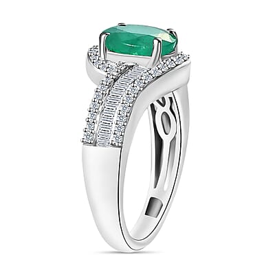Luxoro Premium Kagem Zambian Emerald and G-H I1 Diamond 1.55 ctw Ring in 14K White Gold (Size 10.0) 6.3 Grams