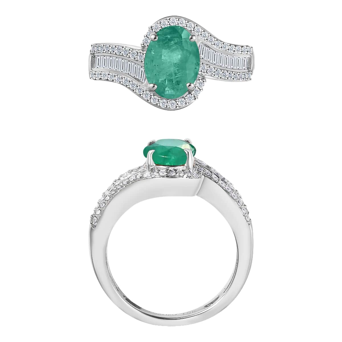 Luxoro Premium Kagem Zambian Emerald and G-H I1 Diamond Ring in 14K White Gold (Size 10.0) 4.20 Grams 1.55 ctw image number 3