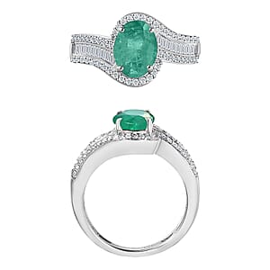 Luxoro Premium Kagem Zambian Emerald and G-H I1 Diamond 1.55 ctw Ring in 14K White Gold (Size 10.0) 4.20 Grams (Del. in 10-12 Days)
