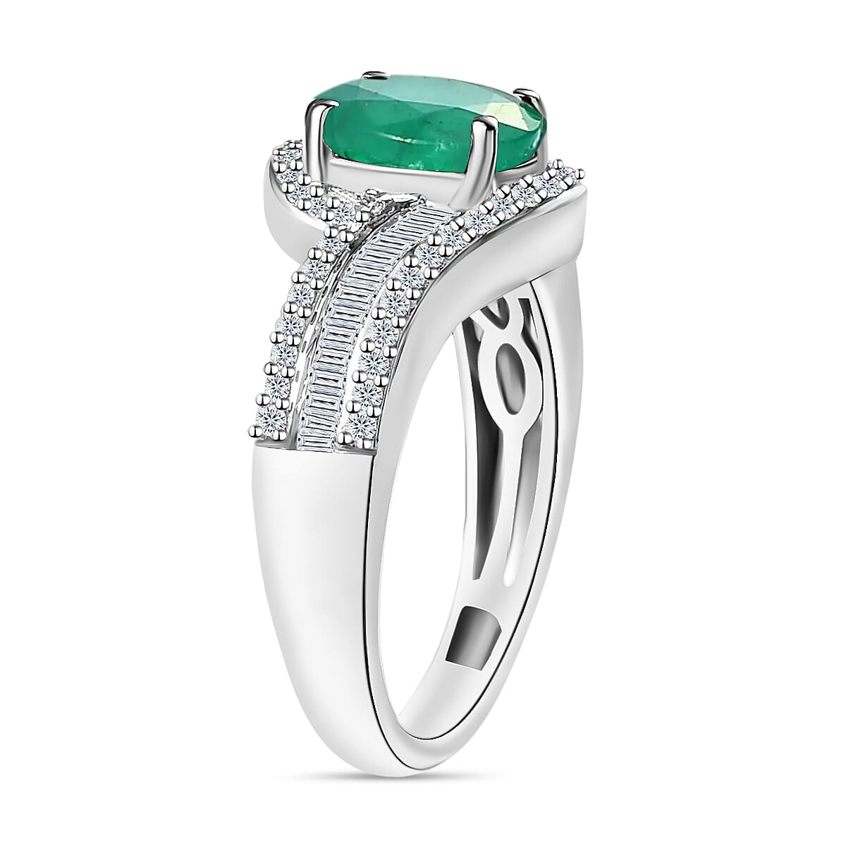 Luxoro Premium Kagem Zambian Emerald and G-H I1 Diamond 1.55 ctw Ring in 14K White Gold (Size 7.5) 4.20 Grams (Del. in 10-12 Days) image number 2
