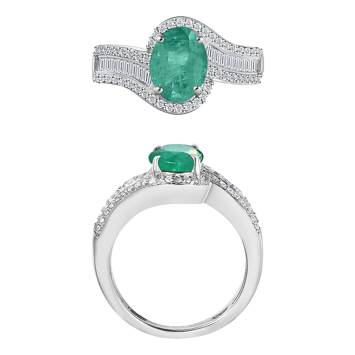 Luxoro Premium Kagem Zambian Emerald and G-H I1 Diamond 1.55 ctw Ring in 14K White Gold (Size 7.5) 4.20 Grams (Del. in 10-12 Days) image number 3