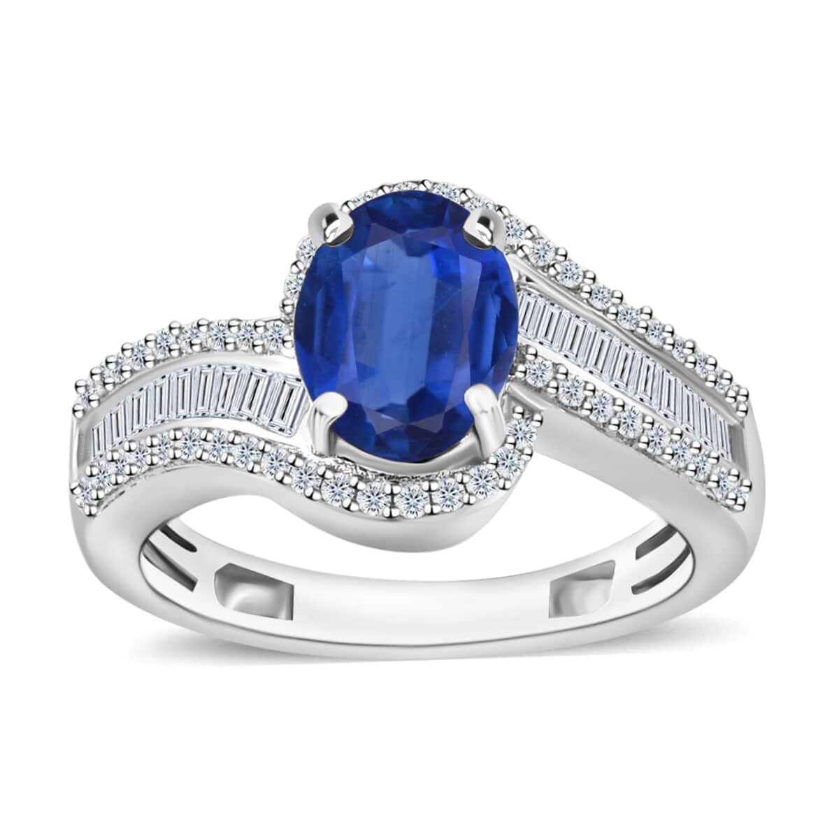 Luxoro Premium Kanchanaburi Blue Sapphire and G-H I1 Diamond Ring in 14K White Gold (Size 10.0) 4.20 Grams 1.75 ctw image number 0