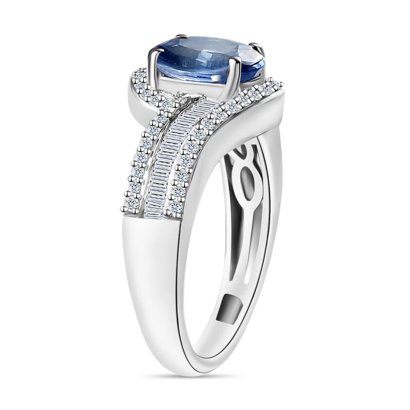 Luxoro Premium Kanchanaburi Blue Sapphire and G-H I1 Diamond 1.75 ctw Ring in 14K White Gold (Size 10.0) 6.3 Grams
