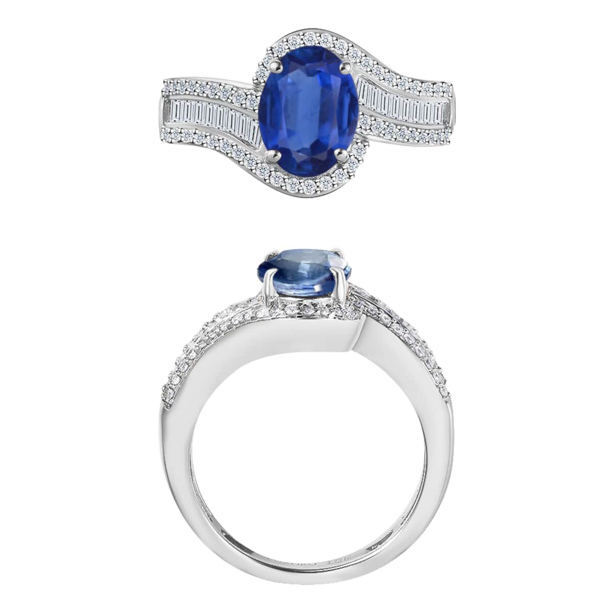 Luxoro Premium Kanchanaburi Blue Sapphire and G-H I1 Diamond Ring in 14K White Gold (Size 10.0) 4.20 Grams 1.75 ctw image number 3