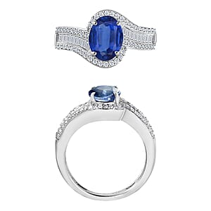 Luxoro Premium Kanchanaburi Blue Sapphire and G-H I1 Diamond 1.75 ctw Ring in 14K White Gold (Size 10.0) 4.20 Grams (Del. in 10-12 Days)