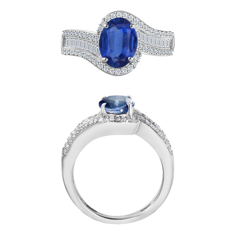 Luxoro Premium Kanchanaburi Blue Sapphire and G-H I1 Diamond 1.75 ctw Ring in 14K White Gold (Size 10.0) 6.3 Grams
