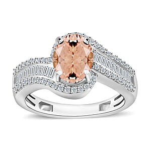Luxoro Premium Pink Morganite and G-H I1 Diamond 1.75 ctw Ring in 14K White Gold (Size 10.0) 4.20 Grams