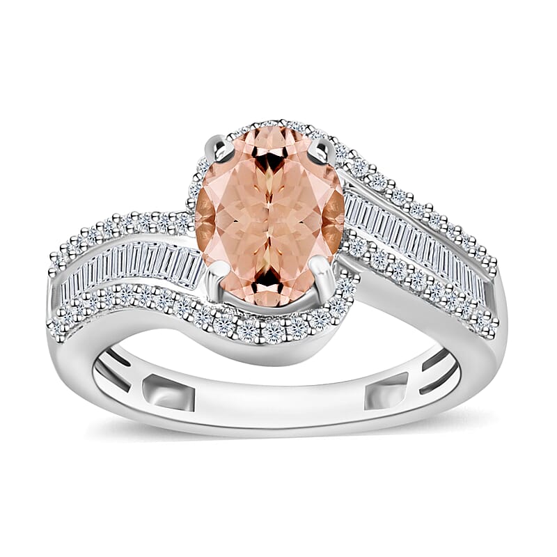 Luxoro Premium Pink Morganite and G-H I1 Diamond 1.75 ctw Ring in 14K White Gold (Size 10.0) 6.3 Grams