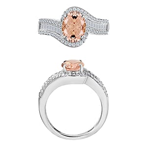 Luxoro Premium Pink Morganite and G-H I1 Diamond 1.75 ctw Ring in 14K White Gold (Size 10.0) 4.20 Grams (Del. in 10-12 Days)