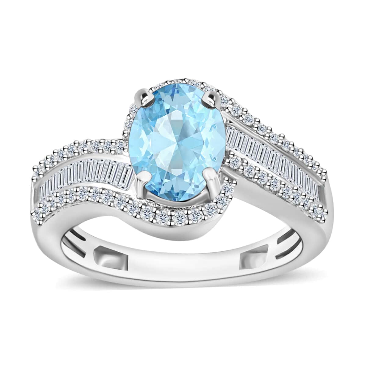 Luxoro Premium Mangoro Aquamarine and G-H I1 Diamond Ring in 14K White Gold (Size 10.0) 4.20 Grams 1.65 ctw image number 0