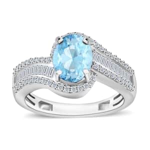 Luxoro Premium Mangoro Aquamarine and G-H I1 Diamond 1.65 ctw Ring in 14K White Gold (Size 10.0) 4.20 Grams