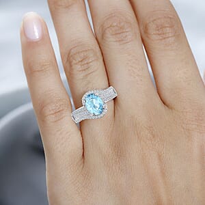 Luxoro Premium Mangoro Aquamarine and G-H I1 Diamond 1.65 ctw Ring in 14K White Gold (Size 10.0) 4.20 Grams (Del. in 10-12 Days)