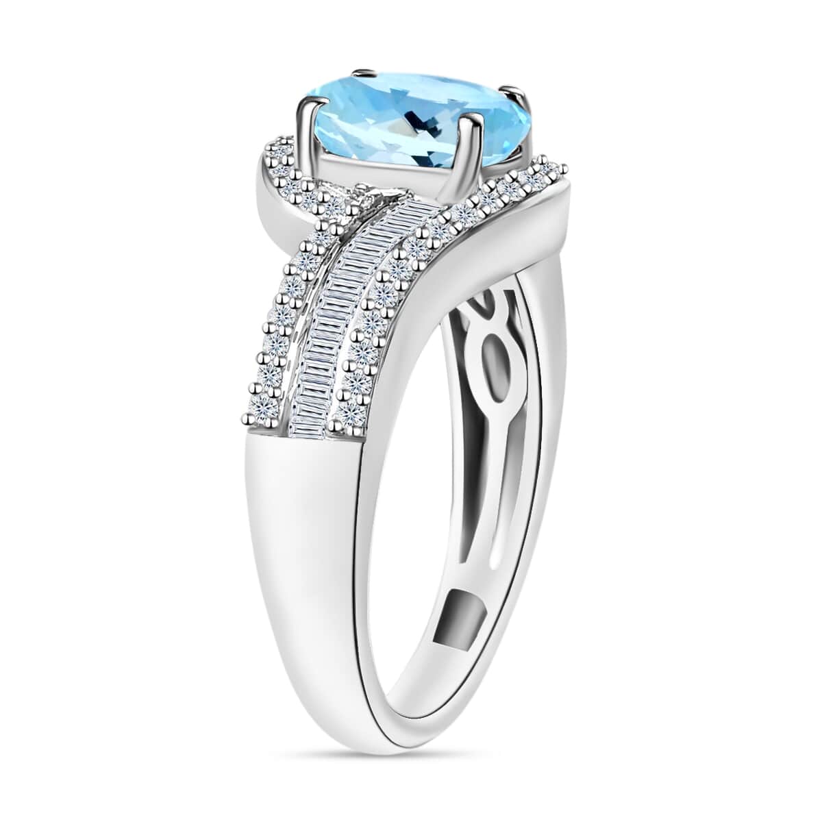 Luxoro Premium Mangoro Aquamarine and G-H I1 Diamond Ring in 14K White Gold (Size 10.0) 4.20 Grams 1.65 ctw image number 2