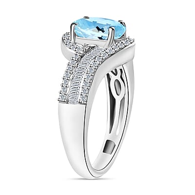 Luxoro Premium Mangoro Aquamarine and G-H I1 Diamond 1.65 ctw Ring in 14K White Gold (Size 10.0) 6.3 Grams